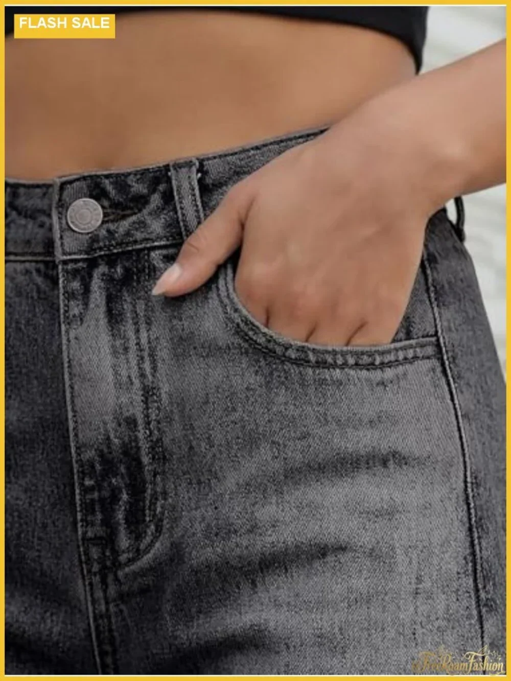 Wide Leg High Waisted Stretch Jeans Raw Hem Baggy Denim Pants